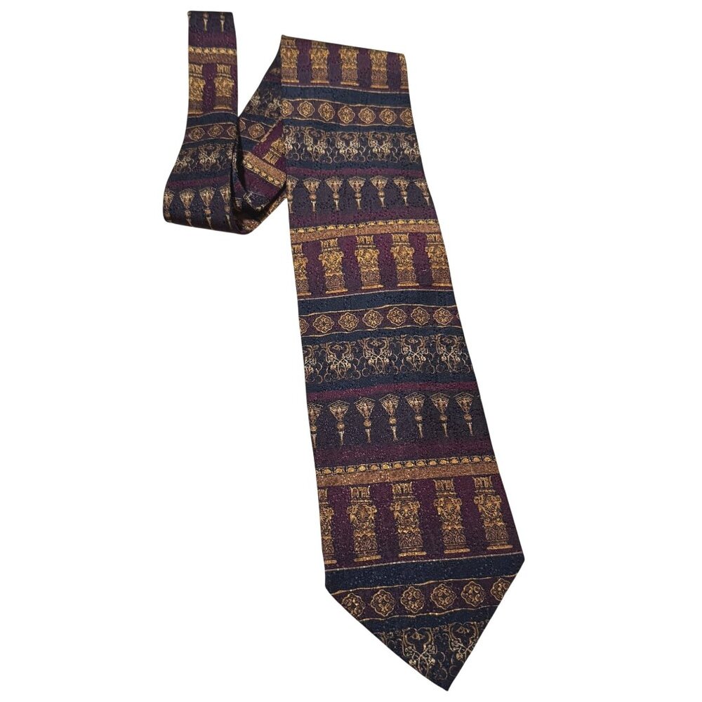 Tesoro Rosso Silk Handmade Tie Uomo Moda Classic Burgundy Gold Geometric Pattern